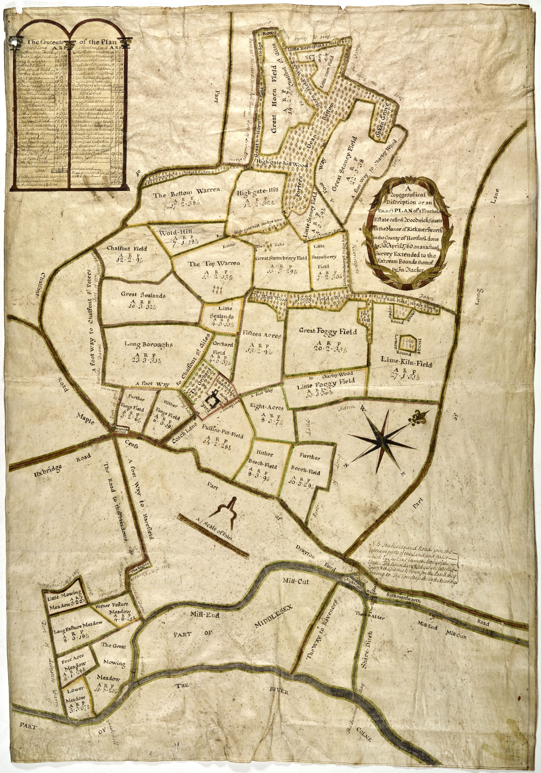 Woodoaks Farm map 1760